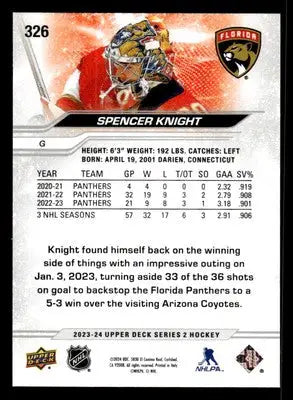 2023-24 Upper Deck #326 Spencer Knight - Hockey Card Single
