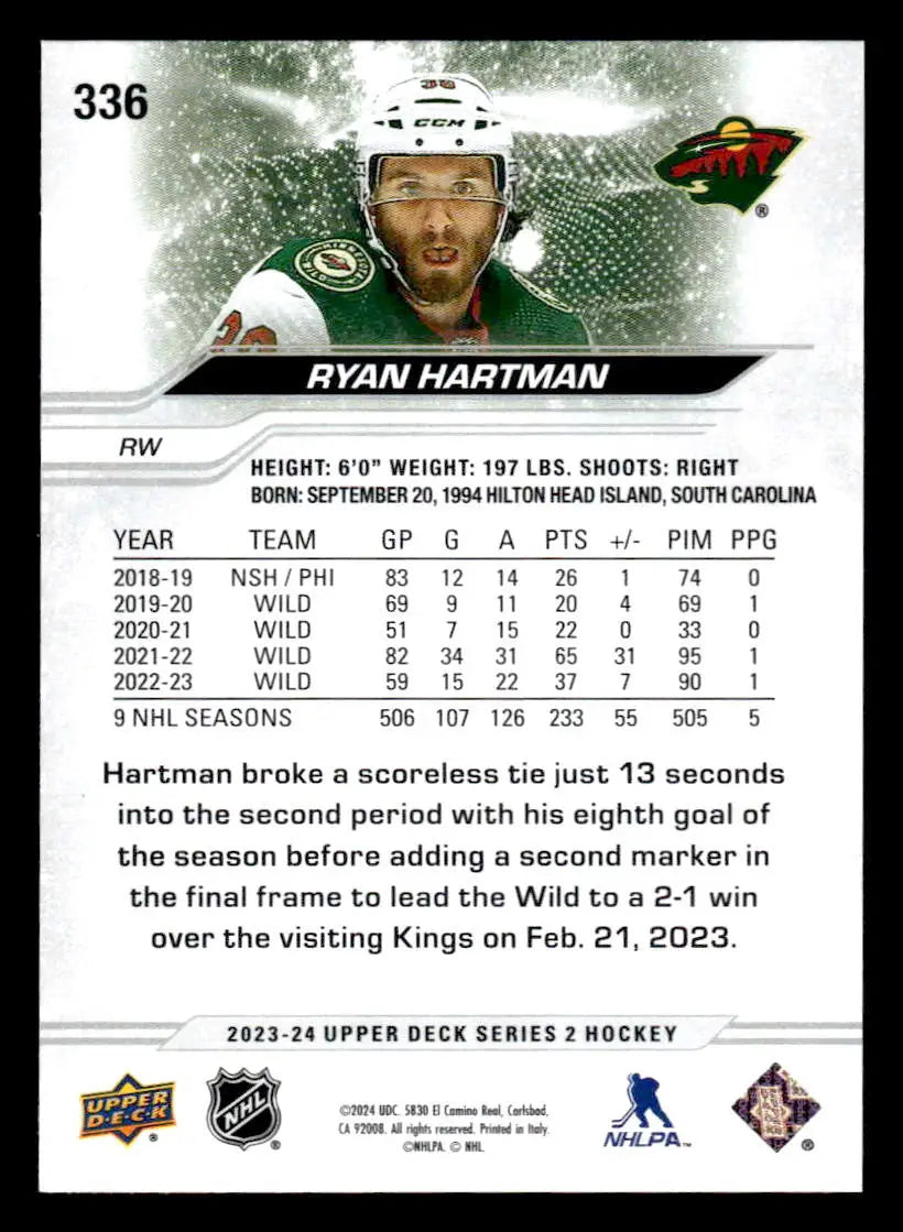 2023-24 Upper Deck #336 Ryan Hartman - Hockey Card Single