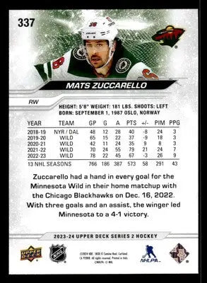 2023-24 Upper Deck #337 Mats Zuccarello - Hockey Card Single