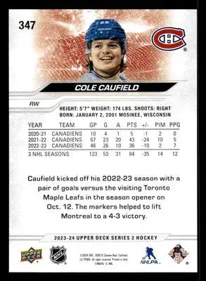 2023-24 Upper Deck #347 Cole Caufield - Hockey Card Single