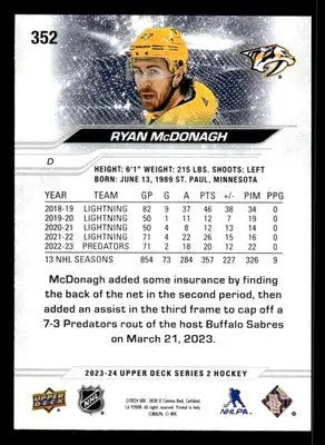 2023-24 Upper Deck #352 Ryan McDonagh - Hockey Card Single