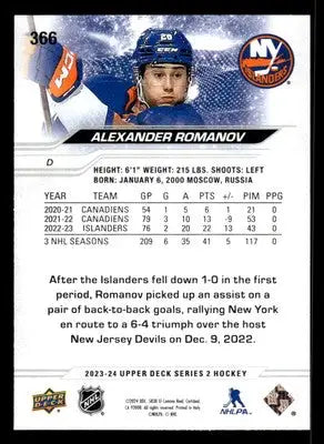 2023-24 Upper Deck #366 Alexander Romanov - Hockey Card Single