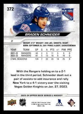2023-24 Upper Deck #372 Braden Schneider - Hockey Card Single