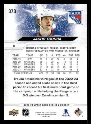 2023-24 Upper Deck #373 Jacob Trouba - Hockey Card Single