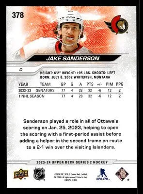 2023-24 Upper Deck #378 Jake Sanderson - Hockey Card Single