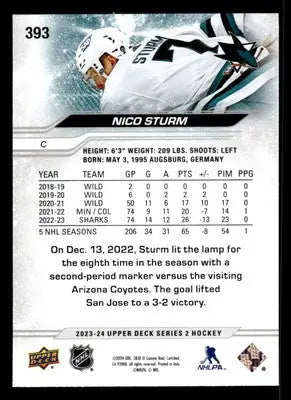 2023-24 Upper Deck #393 Nico Sturm - Hockey Card Single