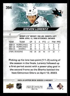 2023-24 Upper Deck #394 Steven Lorentz - Hockey Card Single