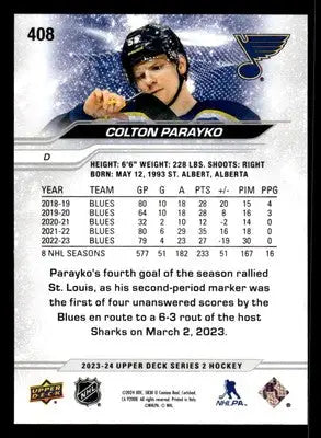 2023-24 Upper Deck #408 Colton Parayko - Hockey Card Single