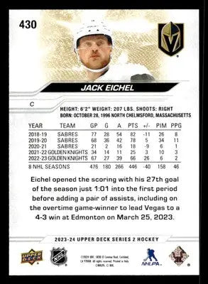 2023-24 Upper Deck #430 Jack Eichel - Hockey Card Single