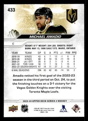 2023-24 Upper Deck #433 Michael Amadio - Hockey Card Single
