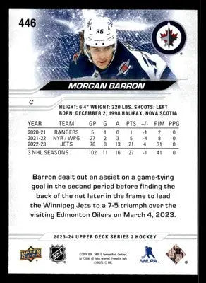 2023-24 Upper Deck #446 Morgan Barron - Hockey Card Single