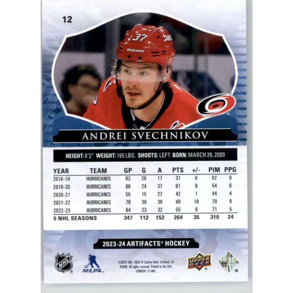2023-24 Upper Deck Artifacts #12 Andrei Svechnikov NM-MT Carolina Hurricanes Hockey Card - Hockey Card Single