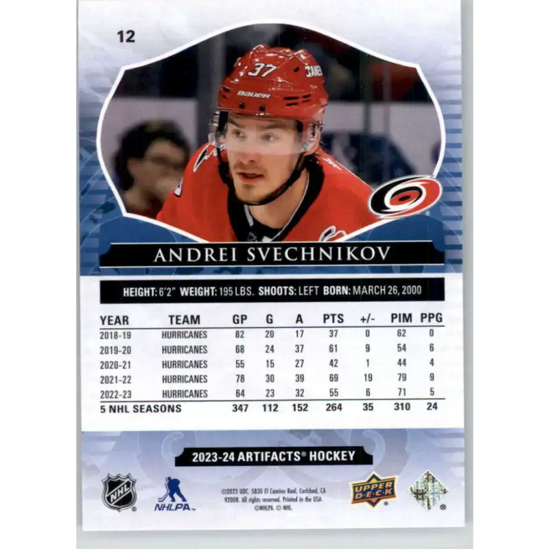2023-24 Upper Deck Artifacts #12 Andrei Svechnikov NM-MT Carolina Hurricanes Hockey Card - Hockey Card Single