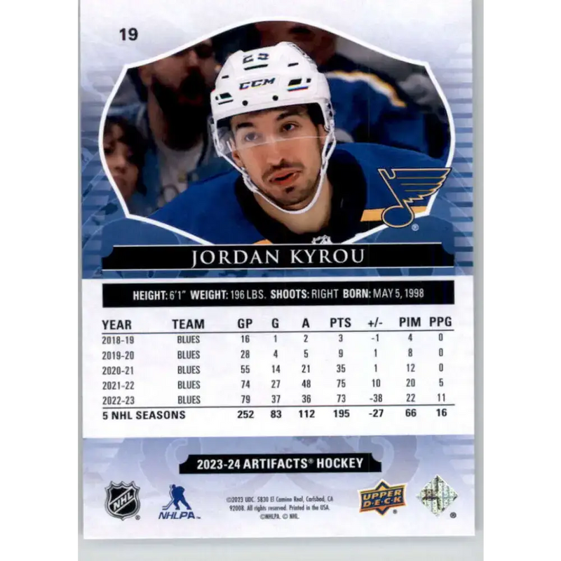 2023-24 Upper Deck Artifacts #19 Jordan Kyrou NM-MT St. Louis Blues Hockey Card - Hockey Card Single