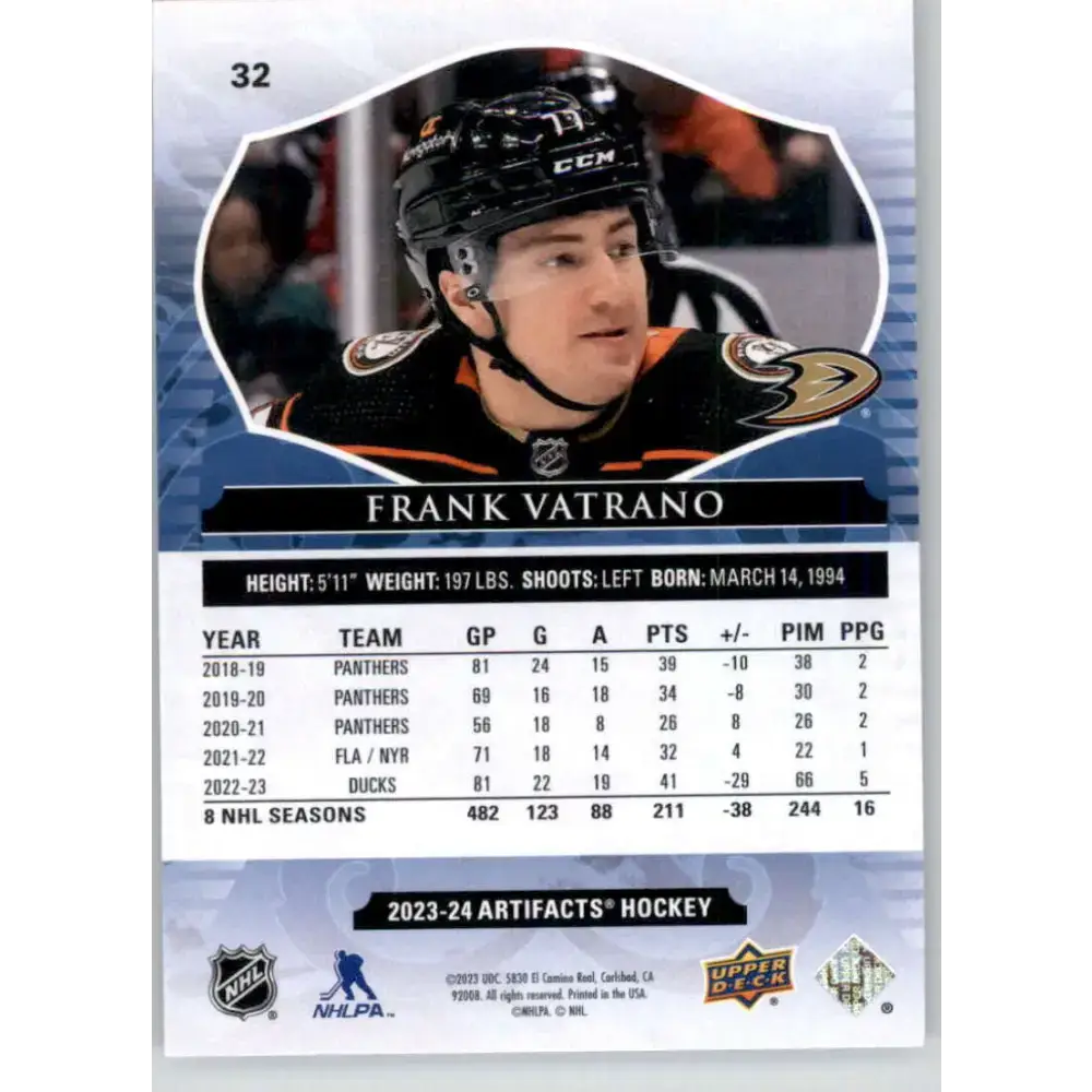 2023-24 Upper Deck Artifacts #32 Frank Vatrano NM-MT Anaheim Ducks Hockey Card - Hockey Card Single