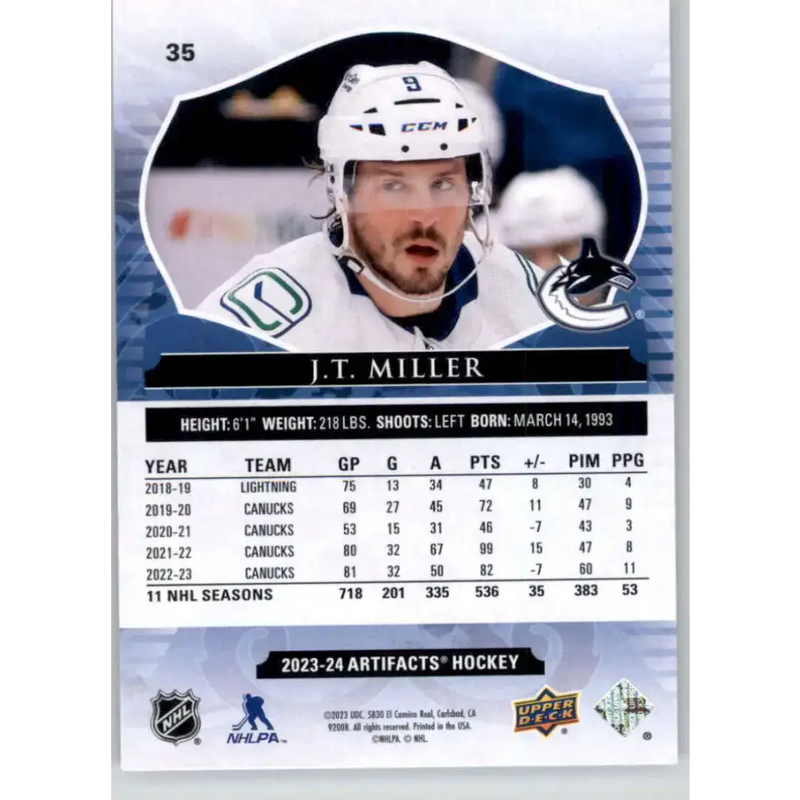 2023-24 Upper Deck Artifacts #35 J.T. Miller NM-MT Vancouver Canucks Hockey Card - Hockey Card Single