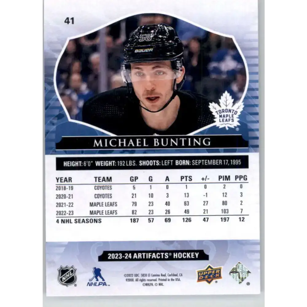 2023-24 Upper Deck Artifacts #41 Michael Bunting NM-MT Toronto Maple Leafs Hockey Card - Hockey Card Single