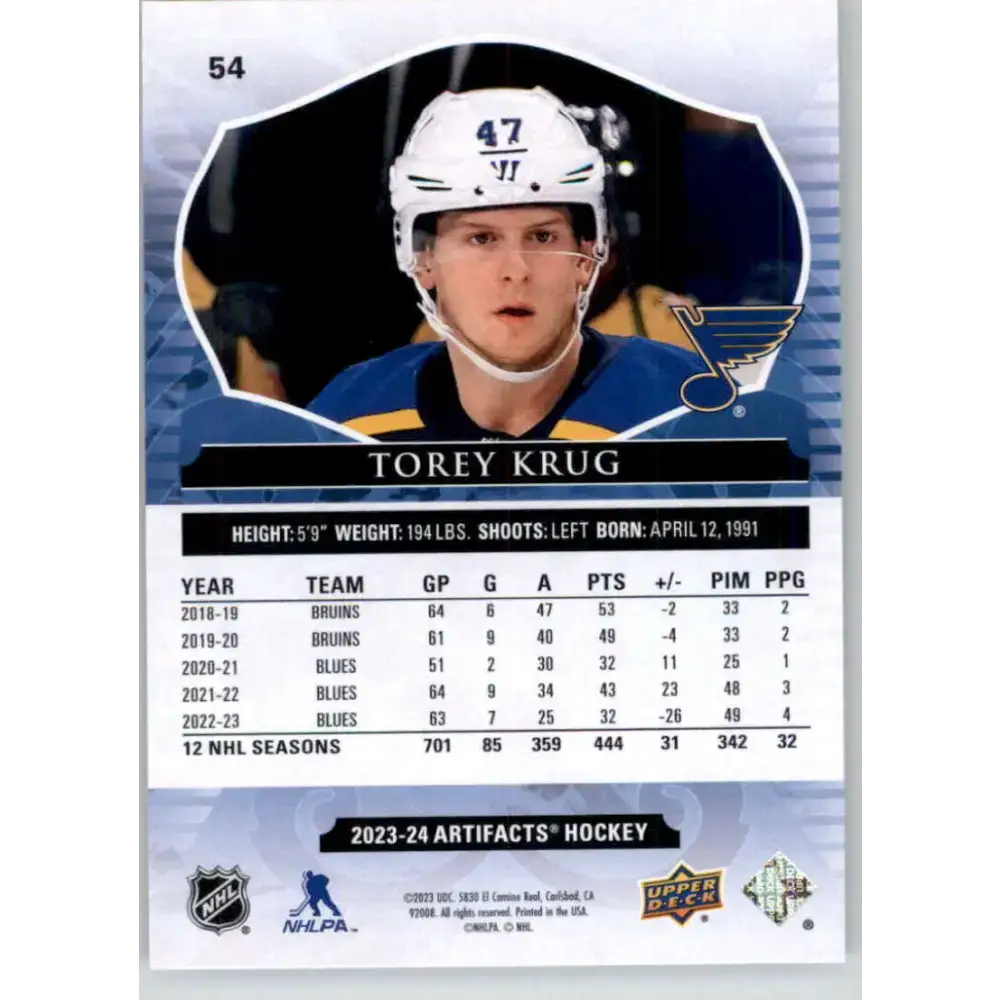 2023-24 Upper Deck Artifacts #54 Torey Krug NM-MT St. Louis Blues Hockey Card - Hockey Card Single