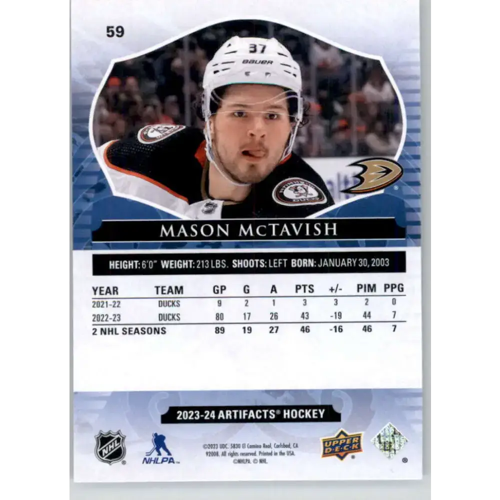 2023-24 Upper Deck Artifacts #59 Mason McTavish NM-MT Anaheim Ducks Hockey Card - Hockey Card Single