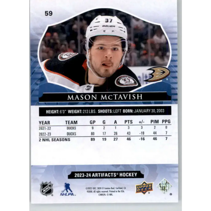 2023-24 Upper Deck Artifacts #59 Mason McTavish NM-MT Anaheim Ducks Hockey Card - Hockey Card Single