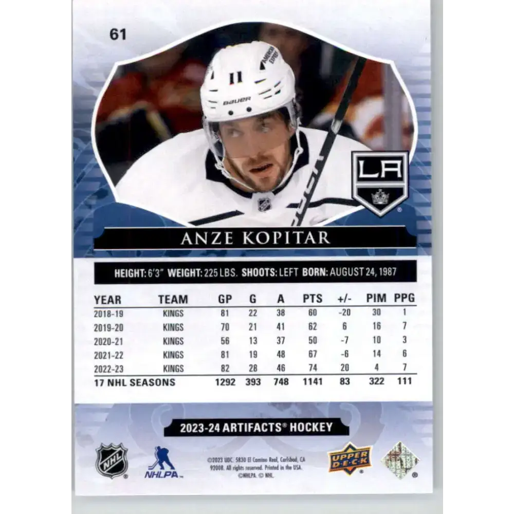 2023-24 Upper Deck Artifacts #61 Anze Kopitar NM-MT Los Angeles Kings Hockey Card - Hockey Card Single