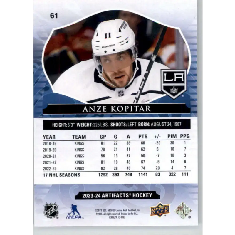 2023-24 Upper Deck Artifacts #61 Anze Kopitar NM-MT Los Angeles Kings Hockey Card - Hockey Card Single