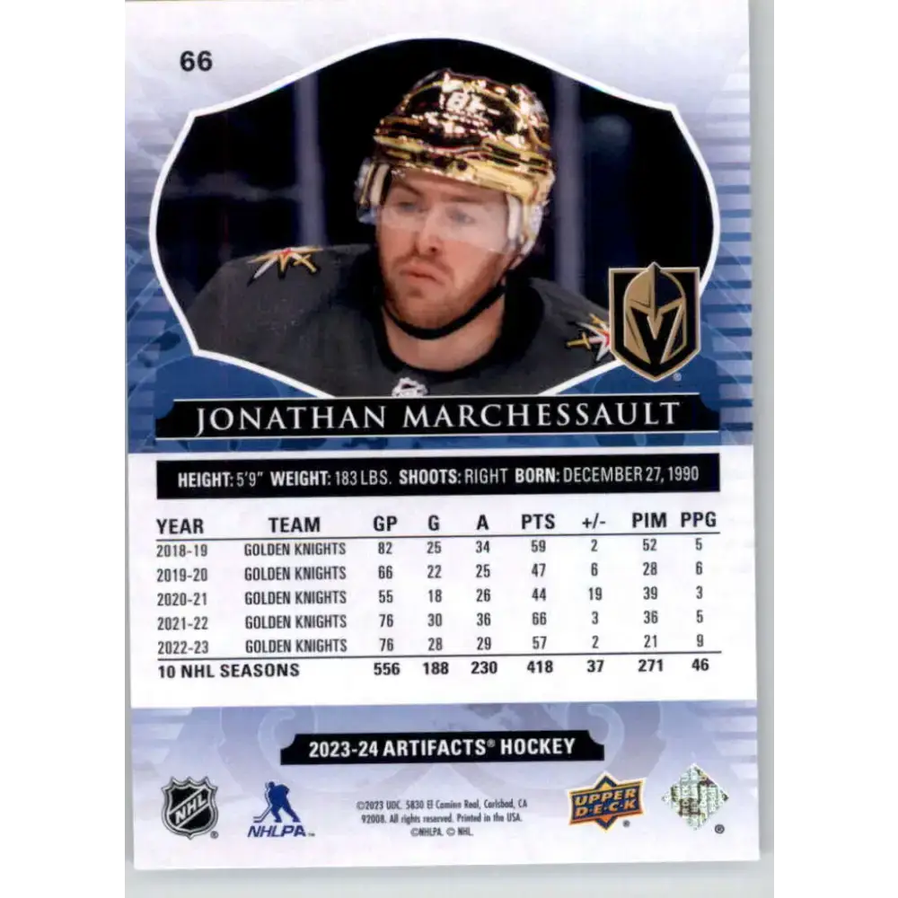 2023-24 Upper Deck Artifacts #66 Jonathan Marchessault NM-MT Vegas Golden Knights Hockey Card - Hockey Card Single