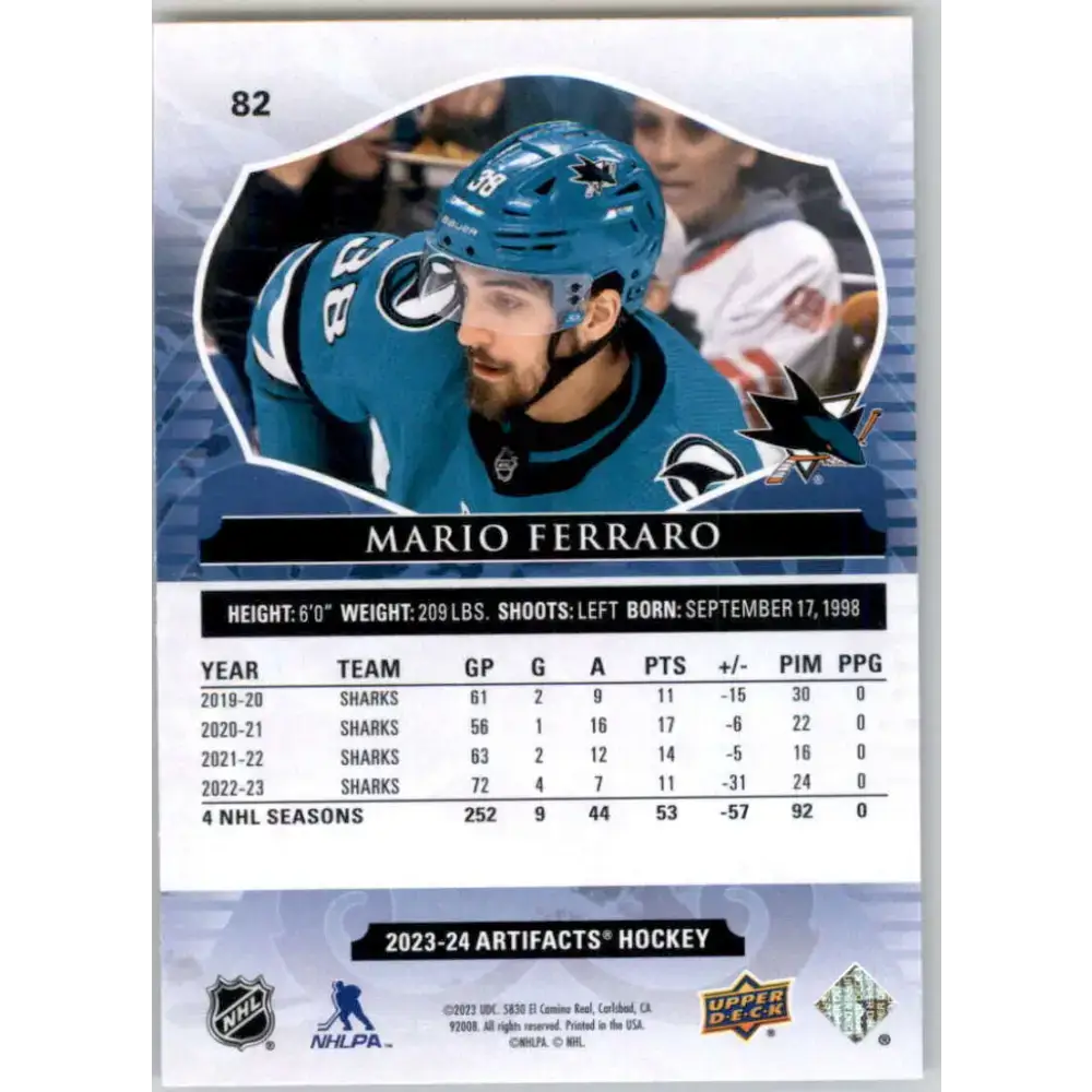 2023-24 Upper Deck Artifacts #82 Mario Ferraro NM-MT San Jose Sharks Hockey Card - Hockey Card Single