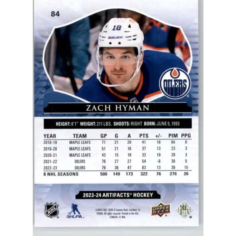 2023-24 Upper Deck Artifacts #84 Zach Hyman NM-MT Edmonton Oilers Hockey Card - Hockey Card Single