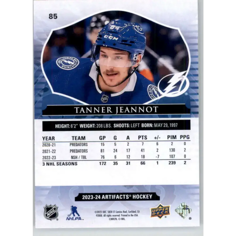 2023-24 Upper Deck Artifacts #85 Tanner Jeannot NM-MT Tampa Bay Lightning Hockey Card - Hockey Card Single