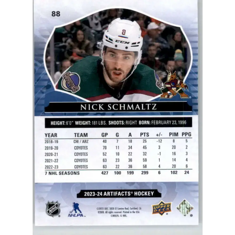 2023-24 Upper Deck Artifacts #88 Nick Schmaltz NM-MT Arizona Coyotes Hockey Card - Hockey Card Single