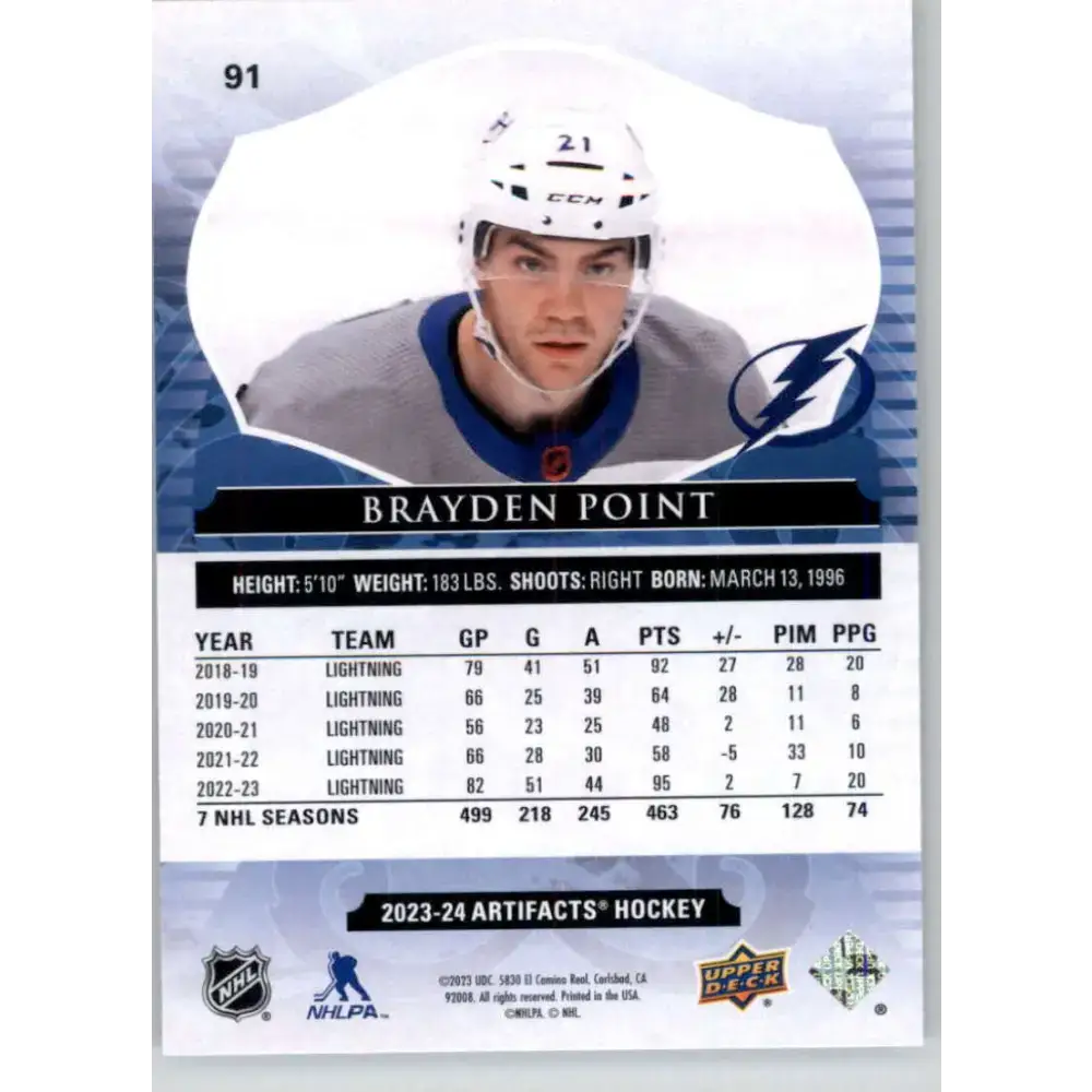 2023-24 Upper Deck Artifacts #91 Brayden Point NM-MT Tampa Bay Lightning Hockey Card - Hockey Card Single