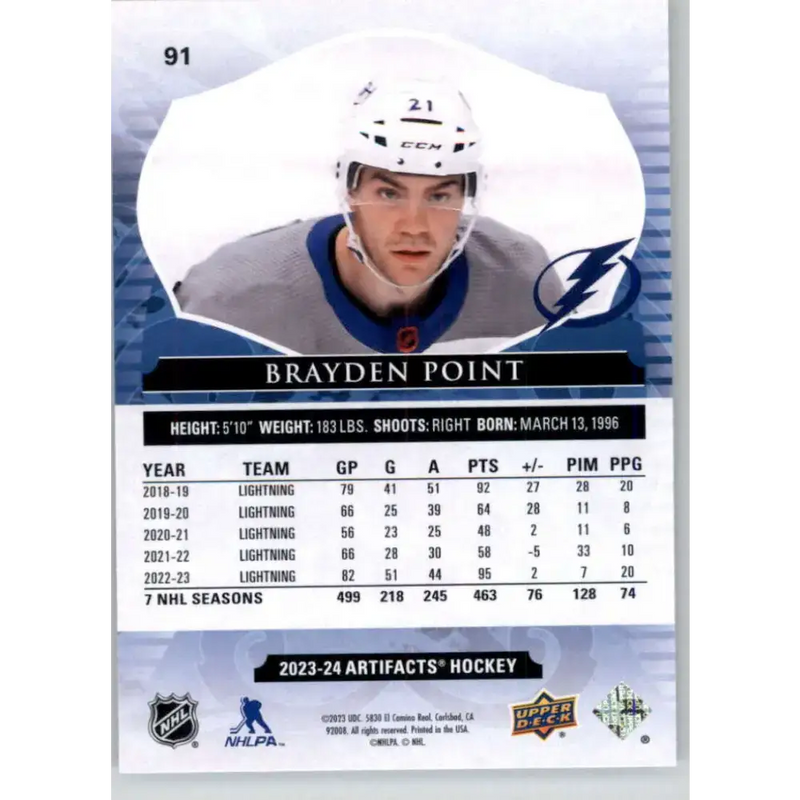 2023-24 Upper Deck Artifacts #91 Brayden Point NM-MT Tampa Bay Lightning Hockey Card - Hockey Card Single