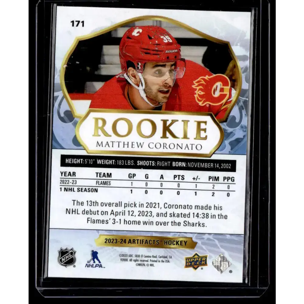 2023-24 Upper Deck Artifacts Turquoise #171 Matthew Coronato NM-MT RC Rookie Calgary Flames Hockey Card - Hockey Card