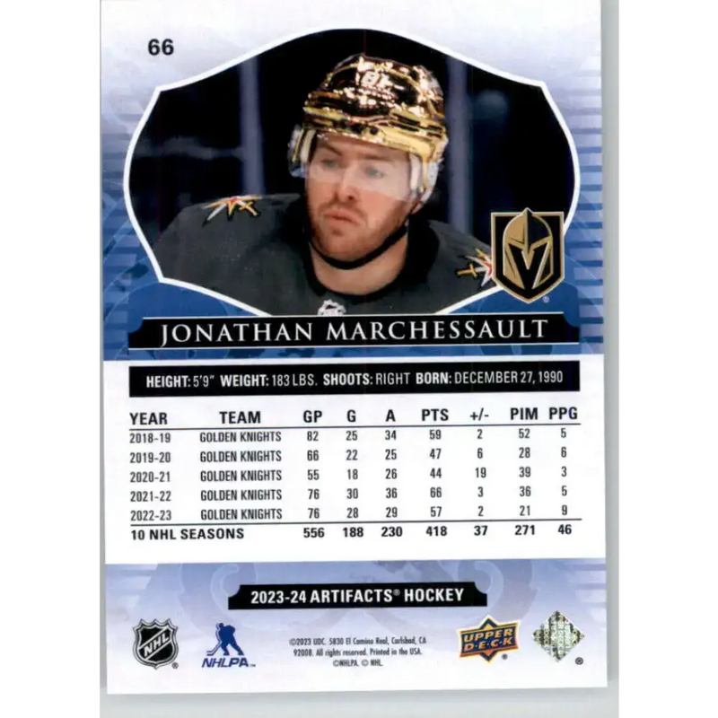 2023-24 Upper Deck Artifacts Turquoise #66 Jonathan Marchessault NM-MT Vegas Golden Knights Hockey Card - Hockey Card