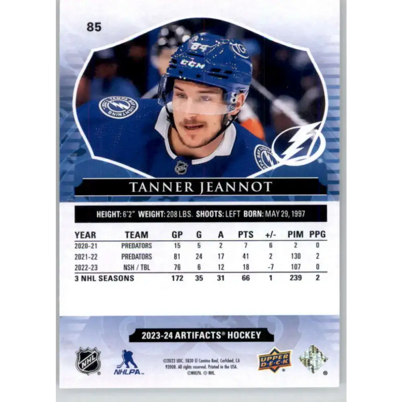 2023-24 Upper Deck Artifacts Turquoise #85 Tanner Jeannot NM-MT Tampa Bay Lightning Hockey Card - Hockey Card Single