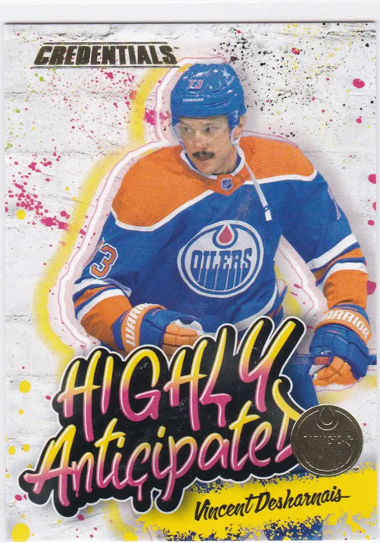 Hockey trading card of Vincent Desharnais in Edmonton Oilers jersey from Upper Deck Credentials