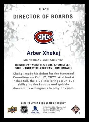 2023-24 Upper Deck #DB-10 Arber Xhekaj Director of Boards - Hockey Card Single