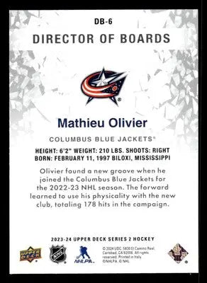 2023-24 Upper Deck #DB-6 Mathieu Olivier Director of Boards - Hockey Card Single