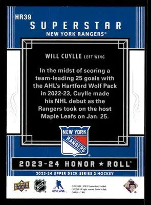 2023-24 Upper Deck #HR39 Will Cuylle Honor Roll - Hockey Card Single