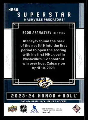2023-24 Upper Deck #HR66 Egor Afanasyev Honor Roll - Hockey Card Single