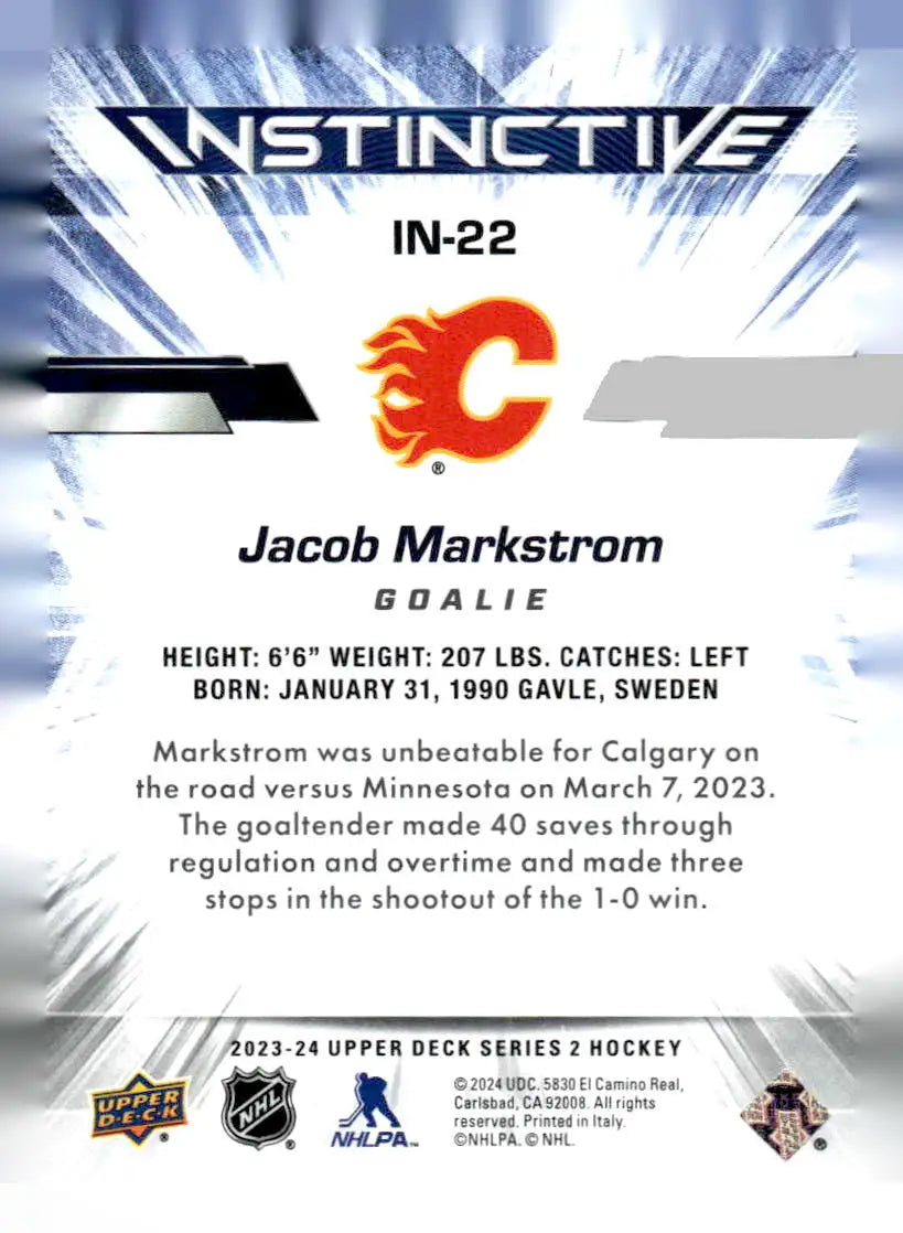 2023-24 Upper Deck #IN-22 Jacob Markstrom Instinctive - Hockey Card Single