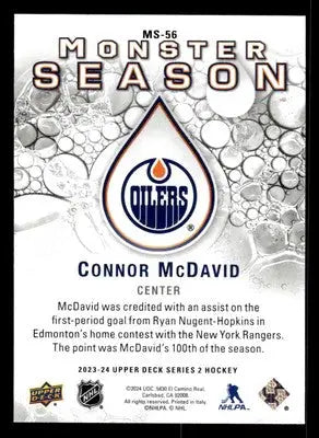 2023-24 Upper Deck #MS-56 Connor McDavid Monster Season - Hockey Card Single