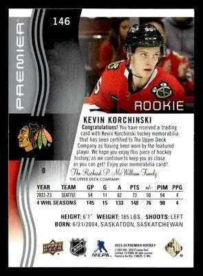 2023-24 Upper Deck Premier #146 Kevin Korchinski Memorabilia Jersey - Hockey Card Single