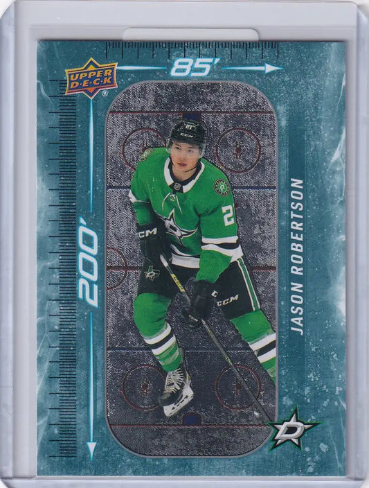 Hockey trading card of Jason Robertson in green Dallas Stars uniform from Upper Deck Series