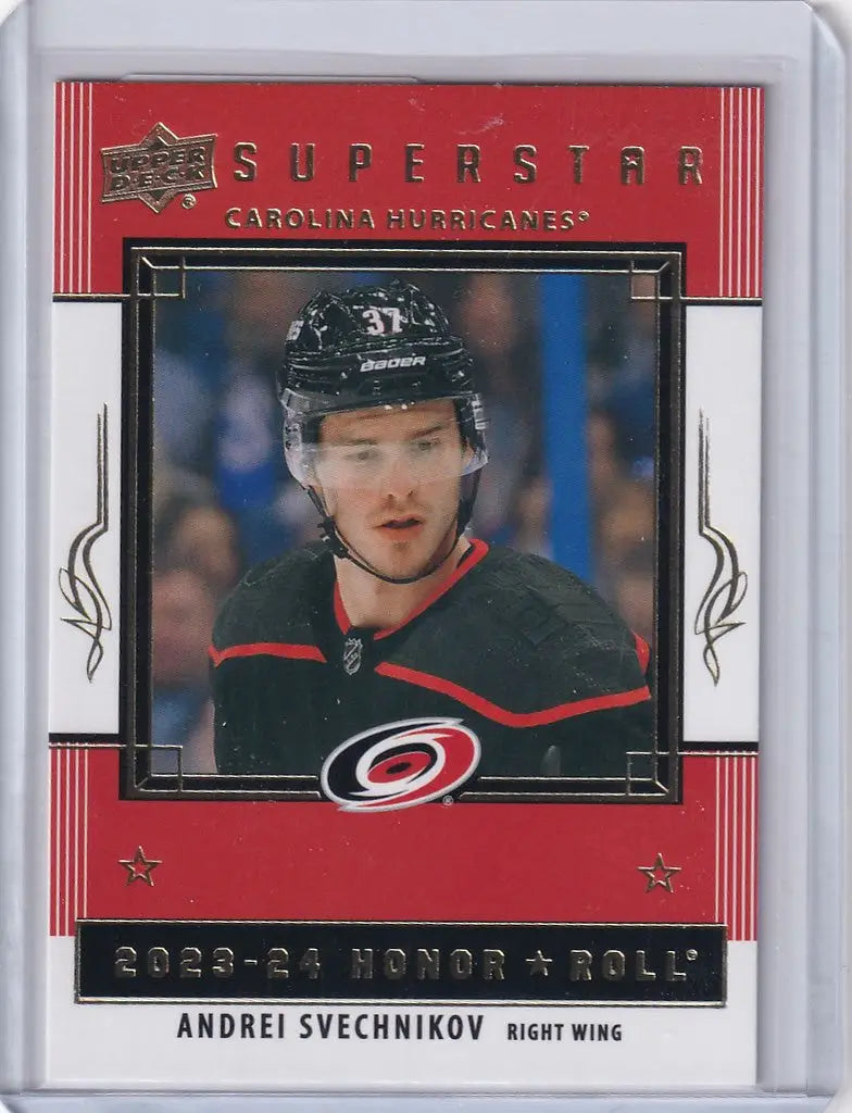 Hockey trading card of Andrei Svechnikov from Upper Deck Series 1, Carolina Hurricanes