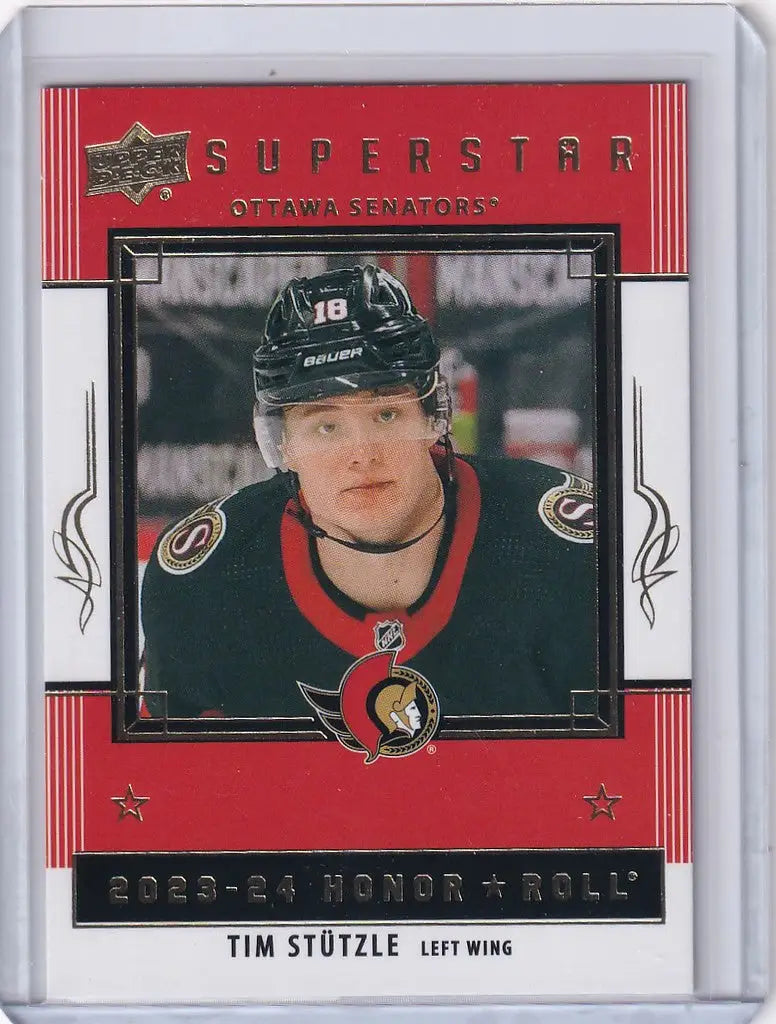 Hockey trading card of Tim Stutzle from Upper Deck Series 1 Honor Roll Ottawa Senators