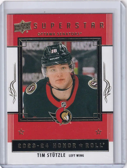 Hockey trading card of Tim Stutzle from Upper Deck Series 1 Honor Roll Ottawa Senators