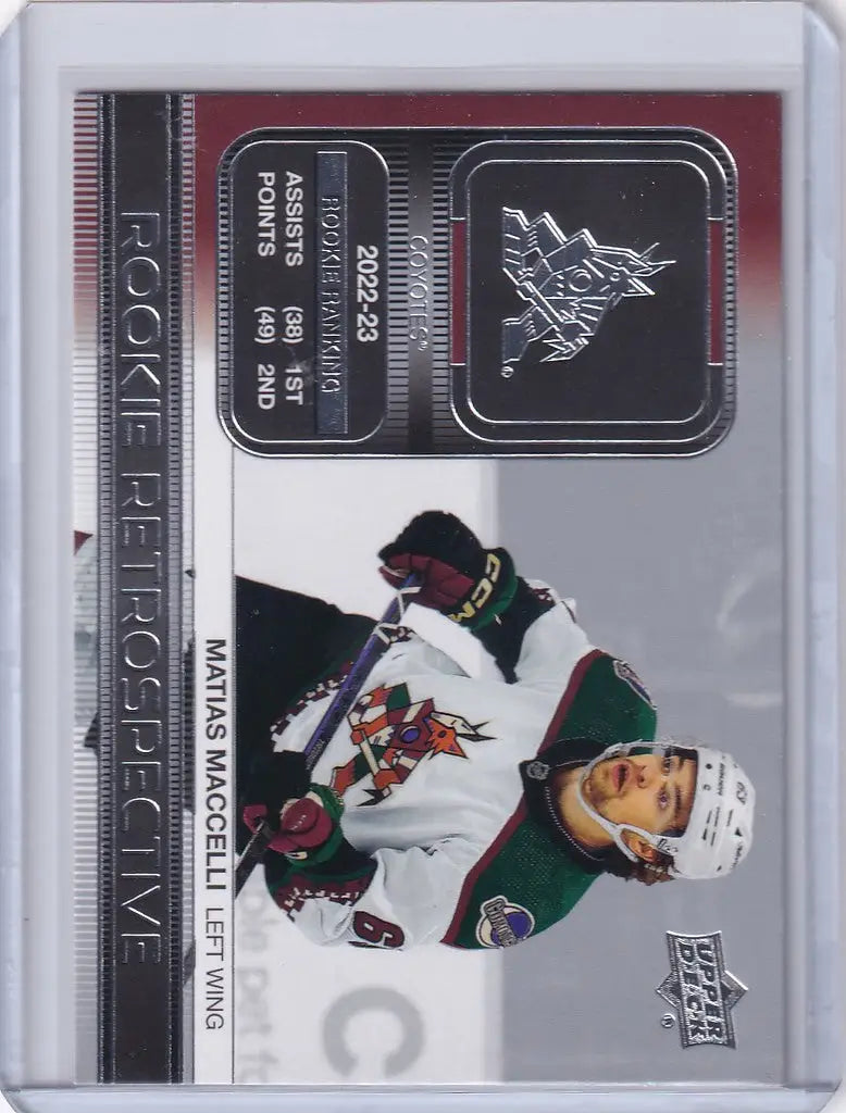 Hockey trading card of Matias Maccelli in Arizona Coyotes uniform from Upper Deck Series