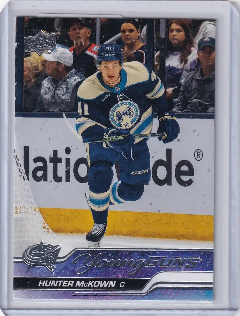 Hockey trading card of Hunter McKown from Upper Deck Series, Columbus Blue Jackets